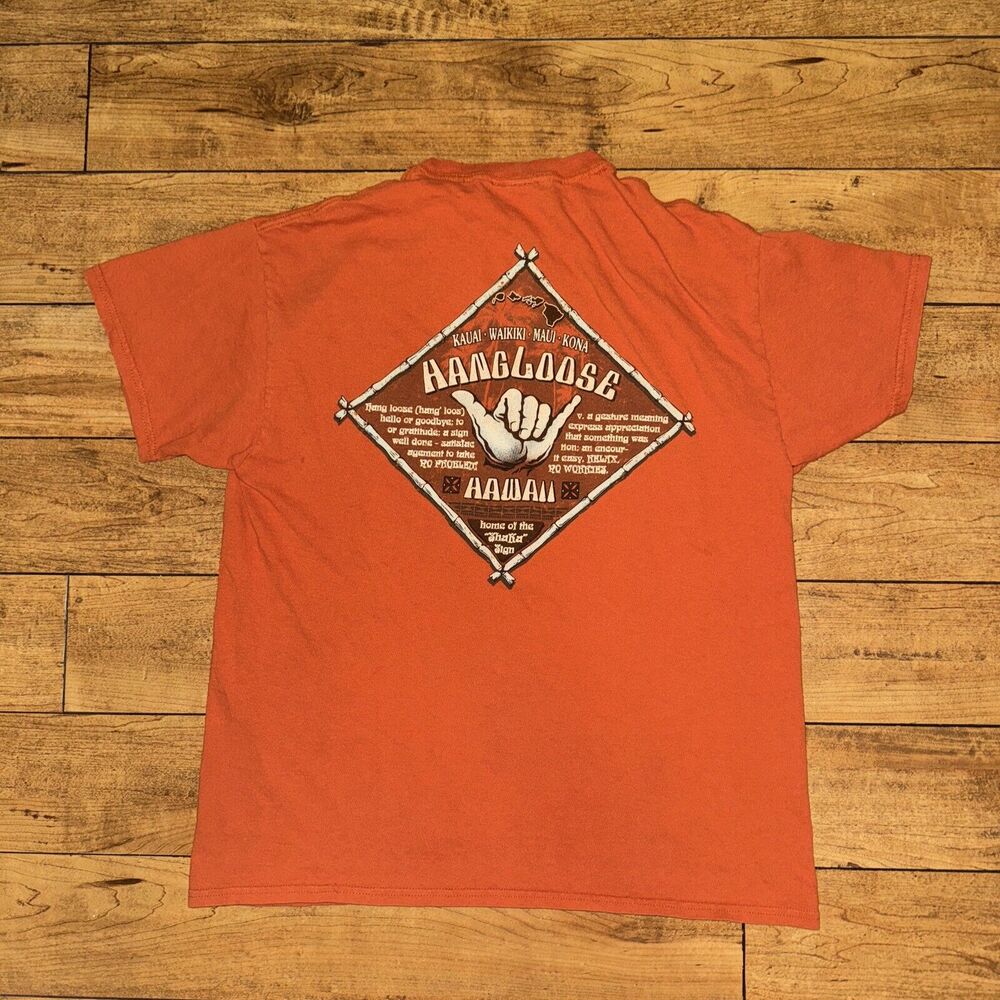 Vintage Colorwash Tee Hawaii Hang loose Burnt Orange Large 20x25 Color Wash